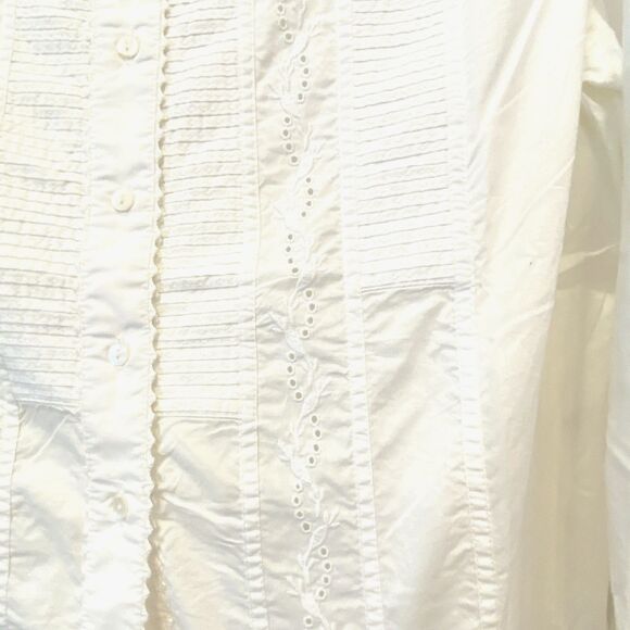 NWT Sundance Eyelet Tuxedo Pleated Shirt Button Up Crochet Embroidered White M - Picture 7 of 11